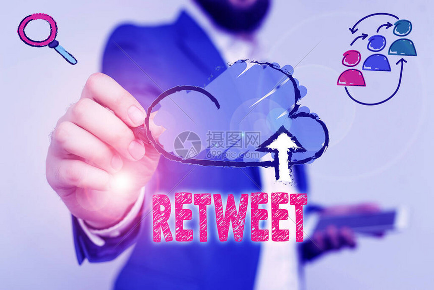 Retweet的写作说明在推特上使用的商业概念重新发回或转发由另一个用高清图片下载-正版图片503748075-摄图网