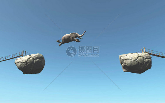 大象跳过两块岩石之间的隔阂图片