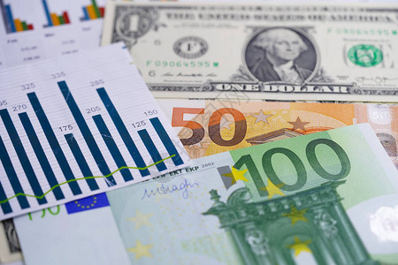 美元和欧元纸币在图表电子表格纸上金融发展银行账户统计投资分析研究数据经济贸易办公室报告业务图片