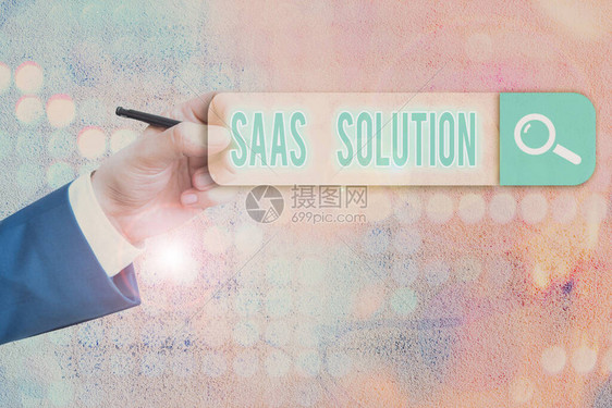显示Saas解决方案的概念手写概念意思是提供软件访问的图片