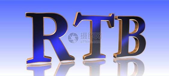 RTB实时投标蓝色背景中的3D金属字概图片