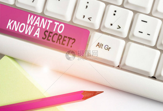 概念手写显示想知道一个秘密问题泄露机密重要信息的概念意义白色pc键盘图片