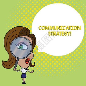 概念手写显示沟通策略概念意义的目标和方法的语言非语言或视觉计划女人看低谷放大镜图片