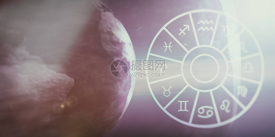 占星学和星座概念占星学的zodiac符号轮在地球图片