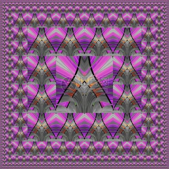 魔毯尺寸减少了从粉红色和紫色与灰色屋顶建筑色调转变为复杂的未来主义几何径向圆图片