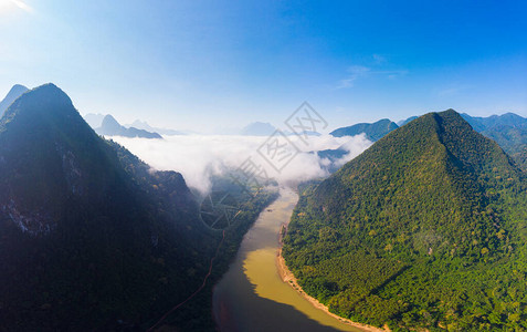 空中全景NamOu河NongKhiawMuangNgoi老挝图片