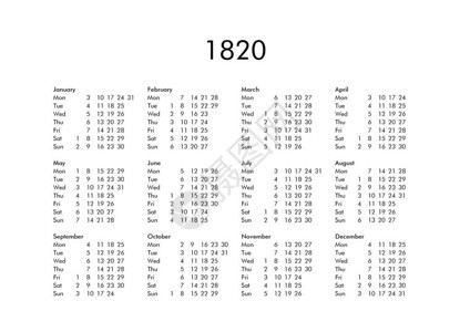 所有月份的1820年老式日历背景图片