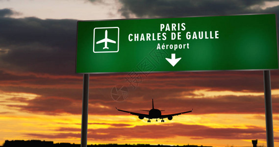 喷气飞机降落在法国查尔斯戴高乐的巴黎CDG机场图片