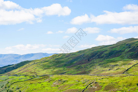 在Kirkstone山口与SnarkerPike的RedScrees山在英格兰湖区右侧一起图片