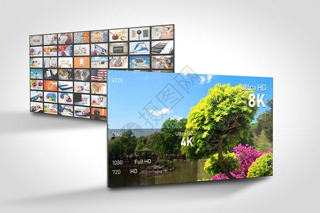 8K分辨率显示与分辨率比较电视屏幕面板概念图片
