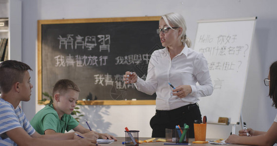 中长一针教师向中文班学生解图片