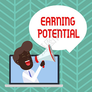 工作最高工资的商业概念man通过笔记本机向loudhailerbubbl图片素材