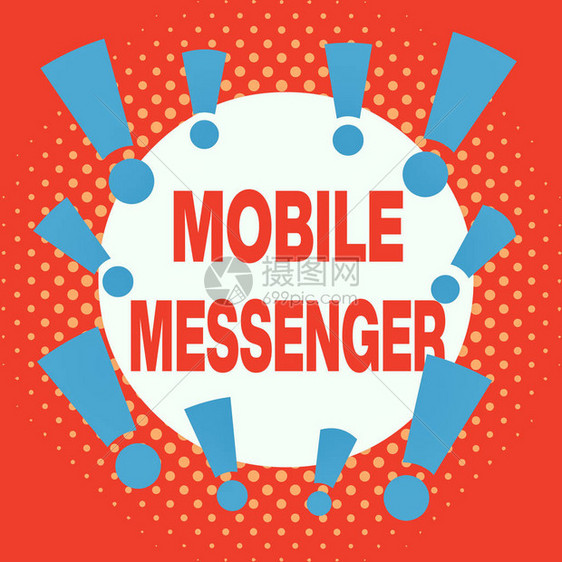 显示MobileMessenger的书写笔记允许用户发送聊天消息的移动工具的商业概念非对称不均匀形状图案图片