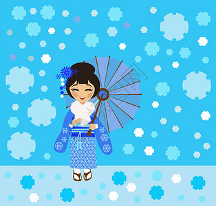 穿着和服的日本女孩仰慕下雪Y图片