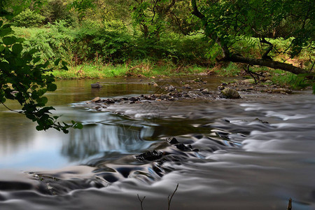 Barle河的岩石上流经长的水图片