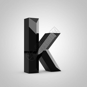 黑色字母K小写轮廓分明的光泽字体上白色孤立3d图片