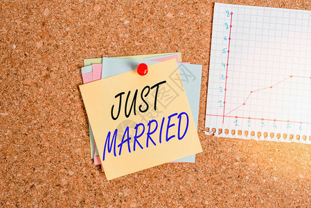 最近结婚或接受婚后Corkbo板大小纸缩略图页挂表公告栏的人商业概念图片
