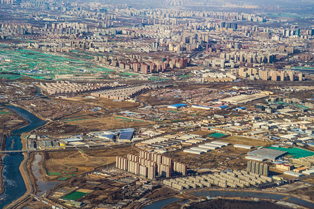 北京在从飞机上可见的住宅区背景图片