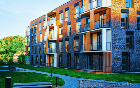 欧盟现代住宅公寓楼综合建筑群户外设施概念图片