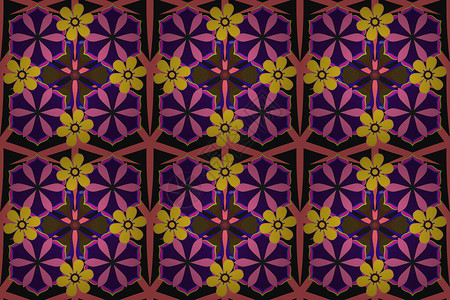 黑色棕色和紫色的复古抽象光栅无缝花纹相交的弯曲优雅的程式化叶子和卷轴形成阿拉伯风格的抽象花卉装图片