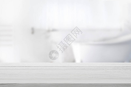 空木质顶桌浴室背景模糊供产品显图片