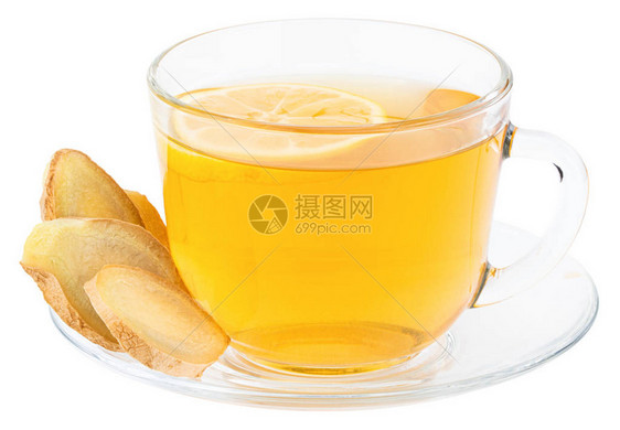 一杯加柠檬蜂蜜和姜根的姜茶图片