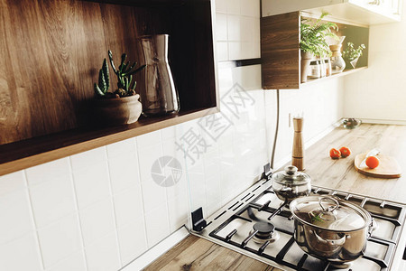 在斯堪的纳维亚风格的现代厨房烹饪图片