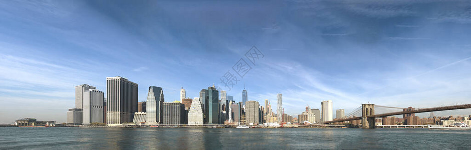 曼哈顿市中心建筑和天空景象的全景美国纽约市布鲁克林图片