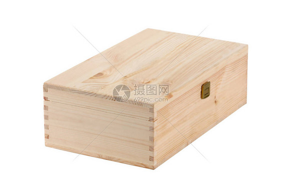在白背景上隔离的木制小木葡萄酒礼品盒图片