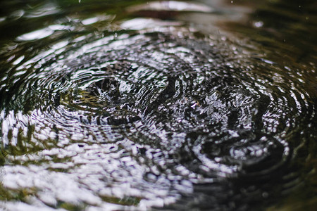 水面上流下的水滴与环状水浪图片