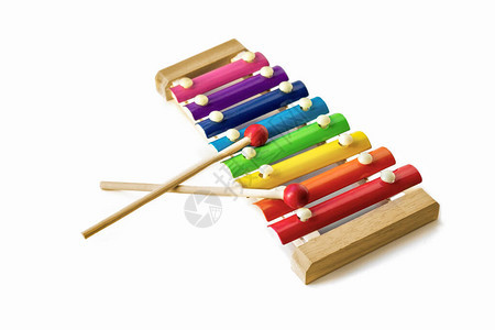 彩虹色木制玩具8音木琴钟背景图片
