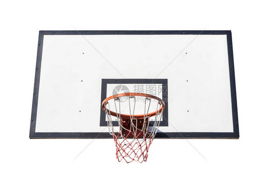 篮球板和篮网隔离在白色背景图片