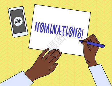 概念手写显示提名提名或被提名奖的概念意义行动顶视图人写纸笔智能图片