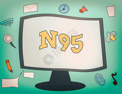 手写文本N95用于保护佩戴者Web应用软件图标的概念照片个人防护设备围绕空白安装的背景图片