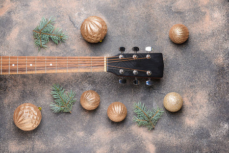 吉他和圣诞装饰grunge背景图片
