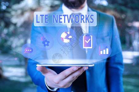 手写文本Lte网络概念照片可用于无线通信的最快网络连接男穿正装工作服使用智能背景图片