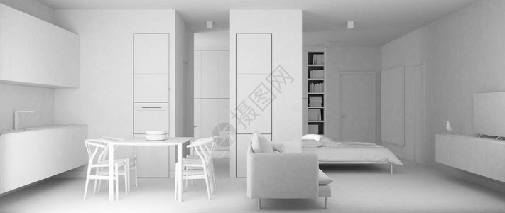 一室公寓的全白色项目图片
