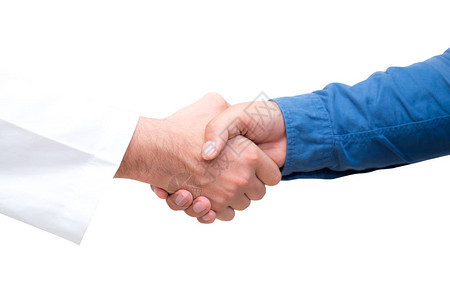 医疗专业医生与病人握手的近距离照片图片