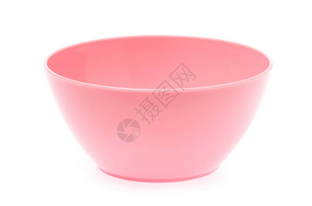 白色背景上孤立的空粉色塑料碗背景图片