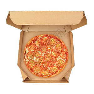 PizzaMargherita配有乳酪西红柿和卷衣纤维板图片