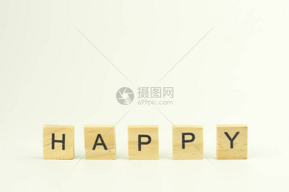 用白色背景拼写HAPPY字词图片