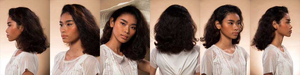 应用化妆发型后的年轻亚洲女拼贴组包图片