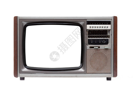 白色空白屏幕的旧电视在白图片