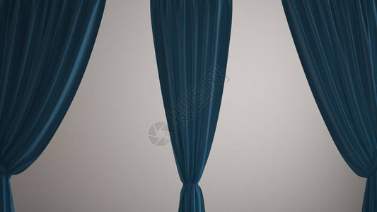 蓝开窗帘覆盖白背景前视剪切路径垂直折叠软拖线纺织品纹理带有复制空图片