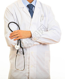 医疗保险概念医生GP持有白底隔离的医图片