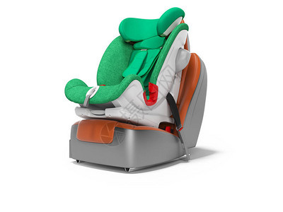 给孩子绿色的婴儿车座位3d在白色背景图片