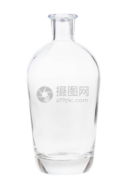 在白色背景上隔离的空透明酒瓶图片