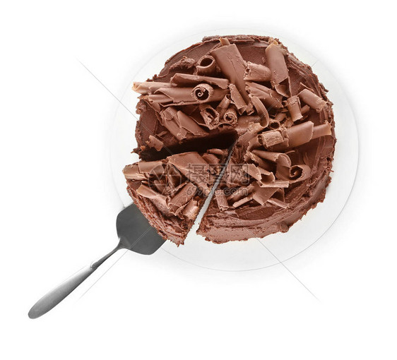 白色背景上的美味巧克力蛋糕图片