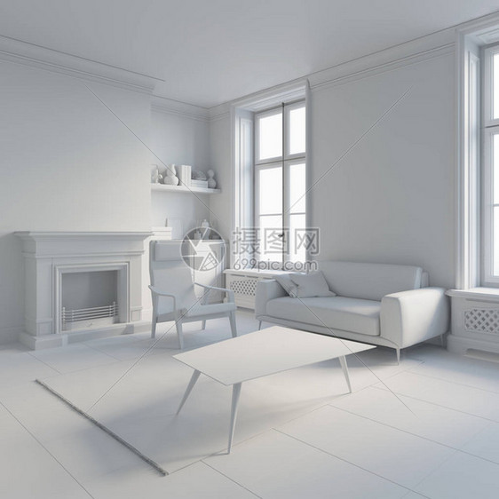 3d示例室内舒适的客厅和白色计图片