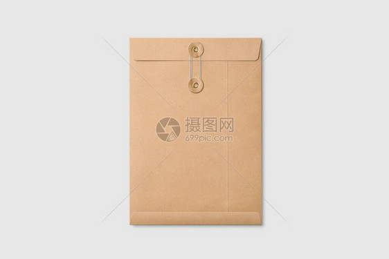 A4C4大小字符串和WasherEnvelopeMockup的KraftPaper尺寸在浅灰色背景图片